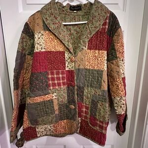Red and Green Patchwork Blazer with Quilted Design